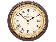 LivingStyles Cobb & Co. Railway Wall Clock, Roman Numerals, Medium, Gloss Mahogany / Brass offer