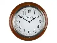 LivingStyles Cobb & Co. Railway Wall Clock, Arabic Numerals, Medium, Gloss Oak / Chrome offer