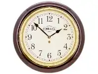 LivingStyles Cobb & Co. Railway Wall Clock, Arabic Numerals, Medium, Gloss Mahogany / Brass offer