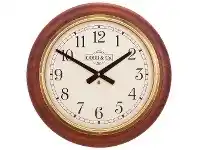 LivingStyles Cobb & Co. Railway Wall Clock, Arabic Numerals, Large, Satin Oak / Brass offer