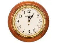 LivingStyles Cobb & Co. Railway Wall Clock, Arabic Numerals, Small, Gloss Oak / Brass offer