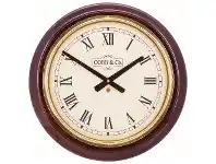 LivingStyles Cobb & Co. Railway Wall Clock, Roman Numerals, Large, Gloss Walnut / Brass offer