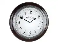 LivingStyles Cobb & Co. Railway Wall Clock, Arabic Numerals, Medium, Gloss Mahogany / Chrome offer