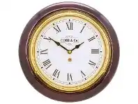 LivingStyles Cobb & Co. Railway Wall Clock, Roman Numerals, Small, Gloss Mahogany / Brass offer