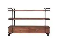LivingStyles Belvoir Reclaimed Pine Timber & Iron Display Shelf with Castors offer