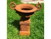 LivingStyles Campana Cast Iron Garden Urn & Pedestal Set, Small, Rust offer