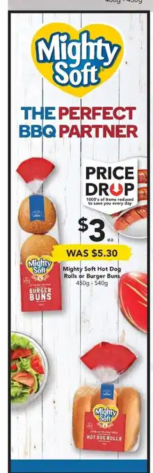 Mighty Soft Hot Dog Rolls or Burger Buns 450g-540g