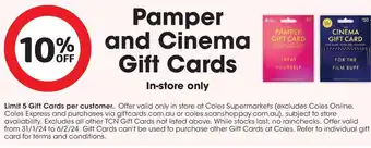 Coles Pamper and Cinema Gift Cards offer