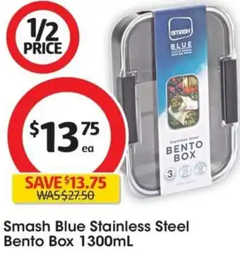 Coles Smash Blue Stainless Steel Bento Box 1300mL offer