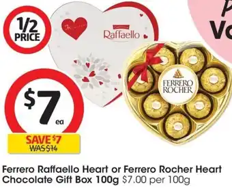 Coles Ferrero Raffaello Heart or Ferrero Rocher Heart Chocolate Gift Box 100g offer