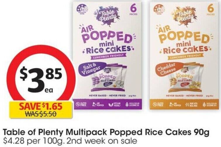 Table of Plenty Multipack Popped Rice Cakes 90g offer at Coles