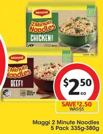Coles Maggi 2 Minute Noodles 5 Pack 335g-380g offer