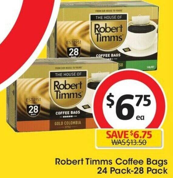 Robert Timms Coffee Bags 24 Pack28 Pack offer at Coles