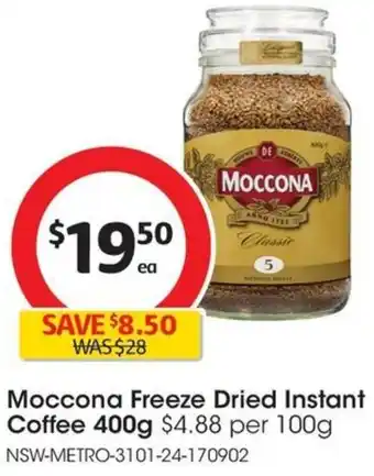 Coles Moccona Freeze Dried Instant Coffee 400g offer