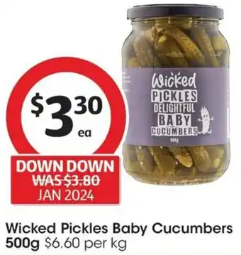 Coles Wicked Pickles Baby Cucumbers 500g offer