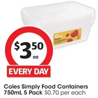 Coles Coles Simply Food Containers 750mL 5 Pack offer