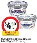 Coles Philadelphia Cream Cheese Tub 250g offer