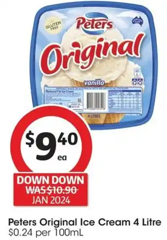 Coles Peters Original Ice Cream 4 Litre offer