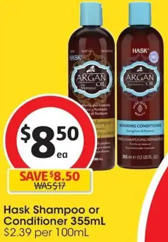 Coles Hask Shampoo or Conditioner 355mL offer