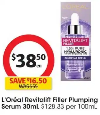 Coles L'Oréal Revitalift Filler Plumping Serum 30mL offer