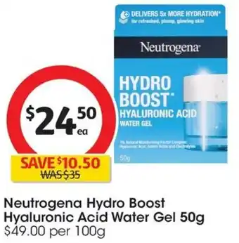 Coles Neutrogena Hydro Boost Hyaluronic Acid Water Gel 50g offer