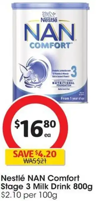 Coles Nestlé NAN Comfort Stage 3 Milk Drink 800g offer
