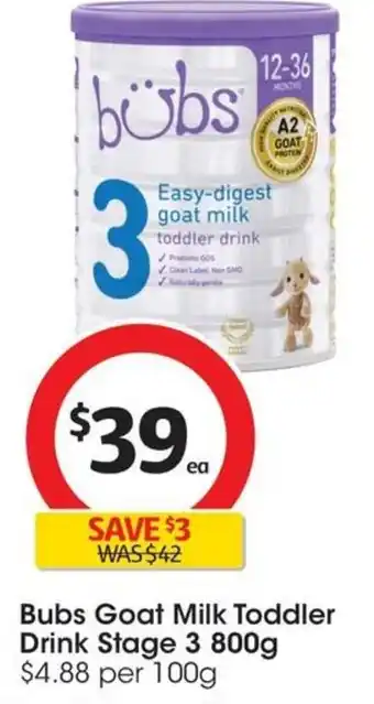 Bubs Goat Milk Toddler Drink Stage 3 800g