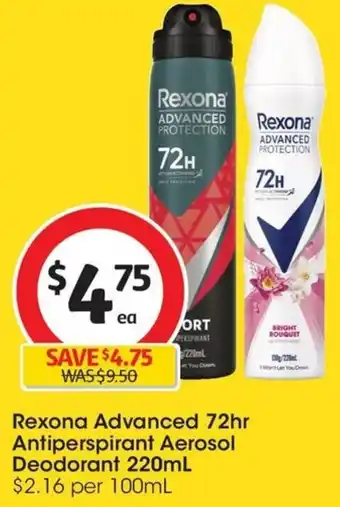 Coles Rexona Advanced 72hr Antiperspirant Aerosol Deodorant 220mL offer