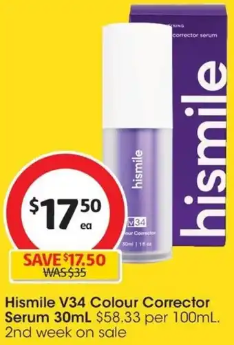 Coles Hismile V34 Colour Corrector Serum 30mL offer