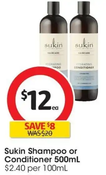 Coles Sukin Shampoo or Conditioner 500mL offer
