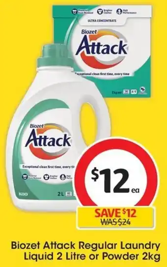 Coles Biozet Attack Regular Laundry Liquid 2 Litre or Powder 2kg offer