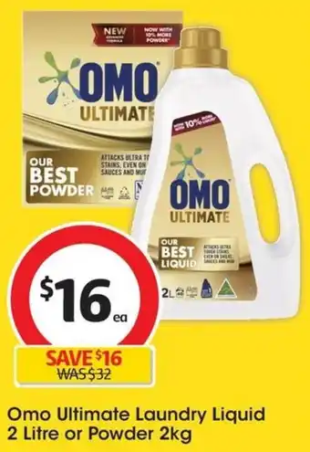 Coles Omo Ultimate Laundry Liquid 2 Litre or Powder 2kg offer