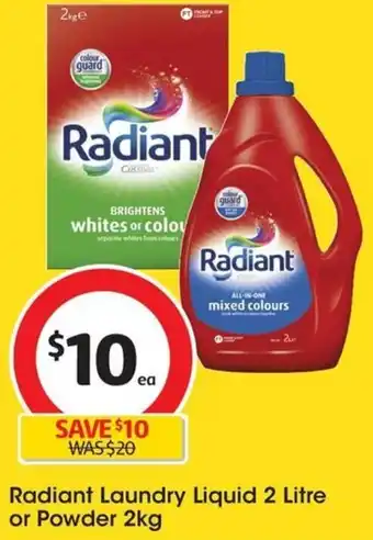 Coles Radiant Laundry Liquid 2 Litre or Powder 2kg offer