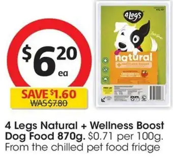 Coles 4 Legs Natural + Wellness Boost Dog Food 870g offer