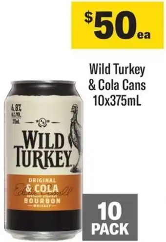 Coles Wild Turkey & Cola Cans 10x375mL offer