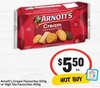 IGA Arnott's Cream Favourites 500g or High Tea Favourites 400g offer