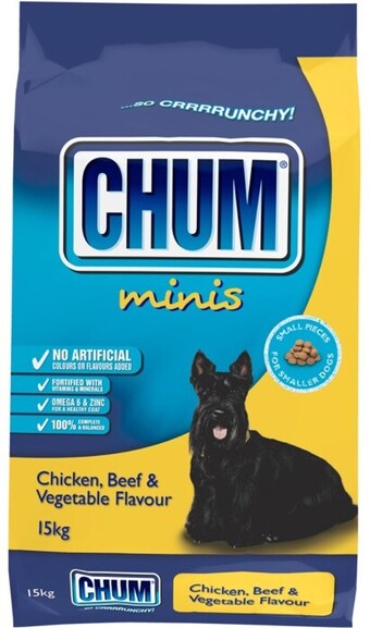 BIG W Chum Crunchy Minis Dog Food 15kg - Chicken, Beef & Vegetable offer