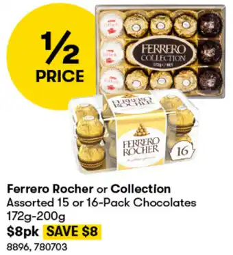 BIG W Ferrero Rocher or Collection Assorted 15 or 16-Pack Chocolates 172g-200g offer
