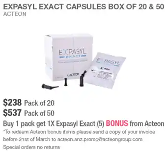 Henry Schein EXPASYL EXACT CAPSULES BOX OF 20 offer