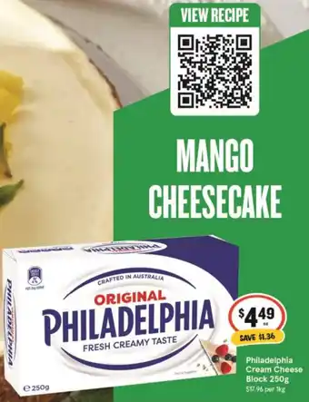 IGA Philadelphia Cream Cheese Block 250g offer