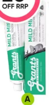 A Grants Natural Toothpaste C Mild Mint Fluoride Free 110g