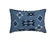LivingStyles Sedona Embroidered Cotton Lumbar Cushion, Steel Blue offer