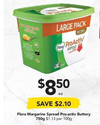 Drakes Flora Margarine Spread Pro-Activ Buttery 750g offer