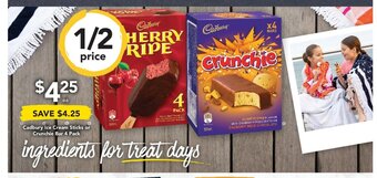 Drakes Cadbury Ice Cream Sticks or Crunchie Bar 4 Pack offer