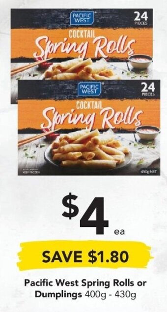 Drakes Pacific West Spring Rolls or Dumplings 400g - 430g offer
