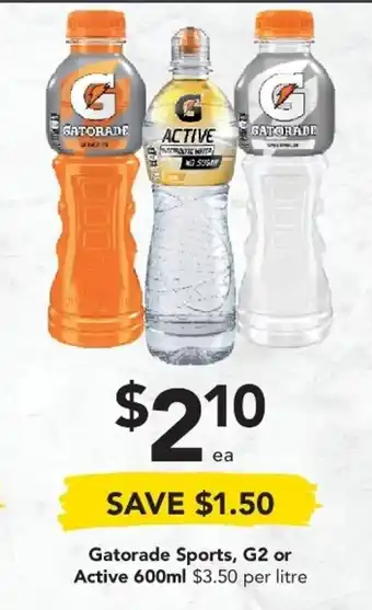 Drakes Gatorade Sports, G2 or Active 600ml offer