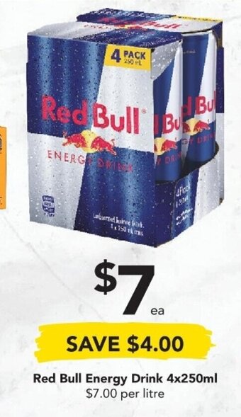 Drakes Red Bull Energy Drink 4x250ml offer