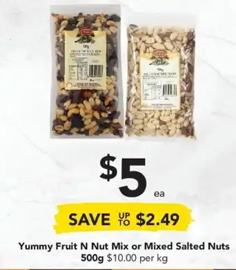 Drakes Yummy Fruit N Nut Mix or Mixed Salted Nuts 500g offer