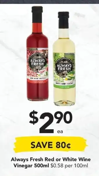 Drakes Always Fresh Red or White Wine Vinegar 500ml offer