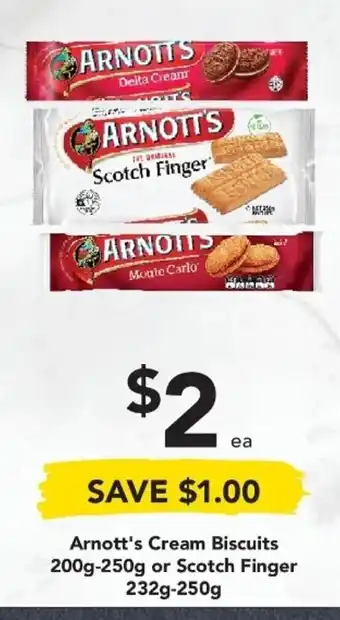 Arnott's Cream Biscuits 200g - 250g or Scotch Finger 232g - 250g